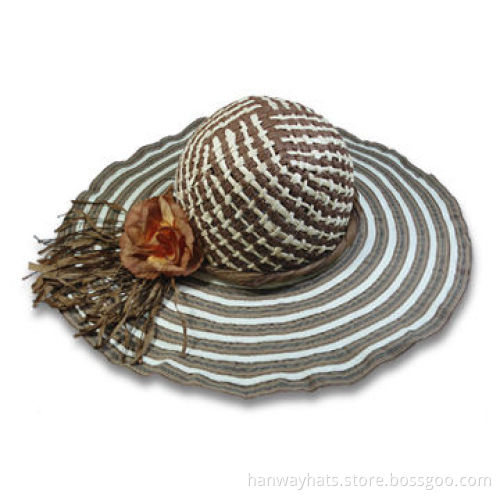 Ladies Paper Straw Hat with Paper Band and Flower, Comes in Floppy Design